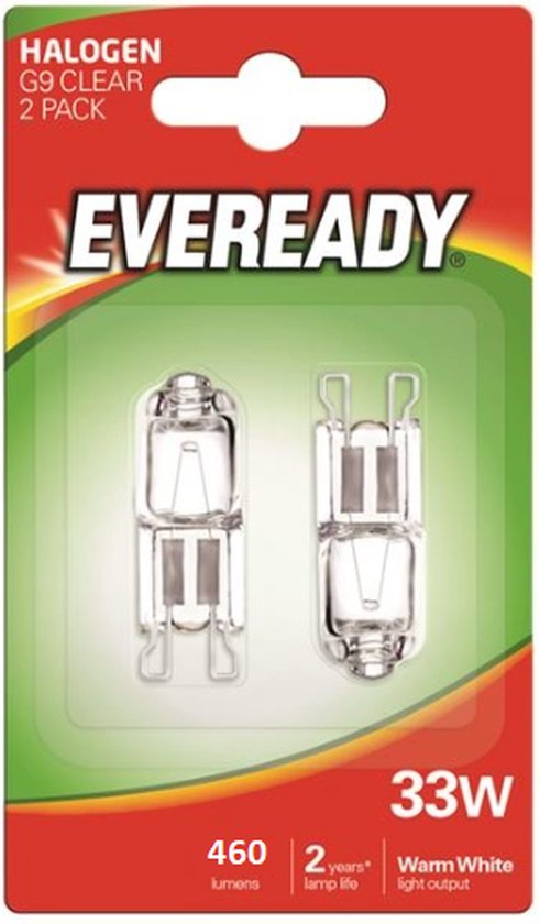 Eveready 2-pack Halogeen licht bulb heldere lamp G9 33watt warm wit 2800 K