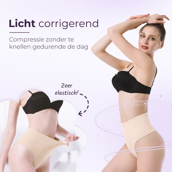 String taille haute correcteur sans couture pour Femme - Beige - Nude - Taille S/M - Set de 3 - Ultra doux - Sous-vêtements femme