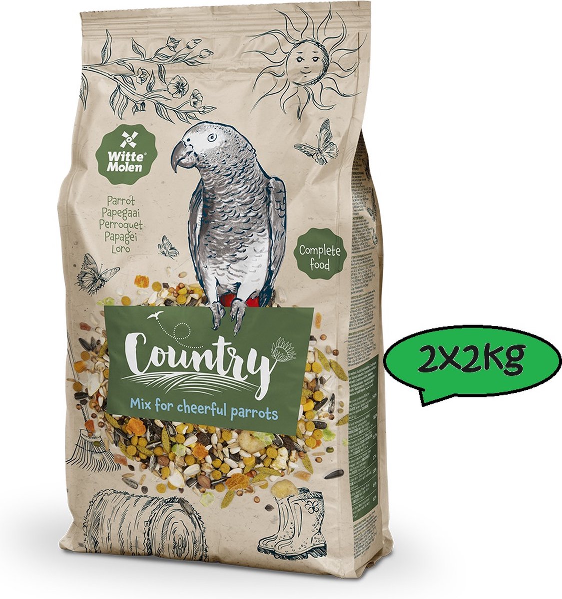Witte Molen - papeaaienvoer - Binnenvogelvoer - Vogel - Country Papegaai - 2 X 2 KG