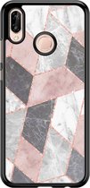 Casimoda® telefoonhoesje - Geschikt voor Huawei P20 Lite (2018) - Stone grid marmer / Abstract marble - Zwart TPU hoesje - Backcover - Multi - Geometrisch patroon