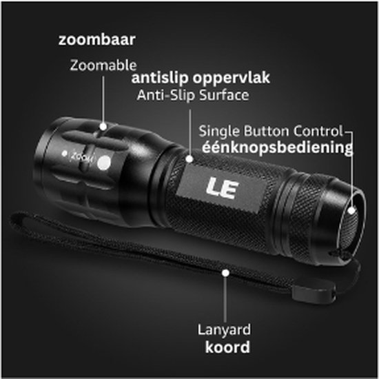 LE zaklamp, 1000LM LED-handlamp, USB-oplaadbare, zoombare zaklampen, 5 standen, IPX7 waterdicht, extreem superheldere zaklamp voor camping, fietsen, hardlopen, de hond uitlaten en meer