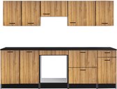 Keukenblok - Met werkblad van 240 cm - Houtlook & zwart - TRATTORIA L 240 cm x H 85 cm x D 60 cm