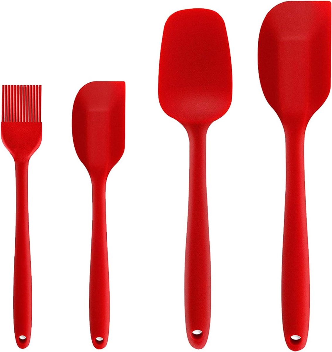 Siliconen Spatel Olieborstel Gebakborstelset 4-delige rubberen anti-aanbakspatelset met roestvrijstalen kern Hittebestendige spatel Keukengereiset voor koken bakken en mixen (rood)