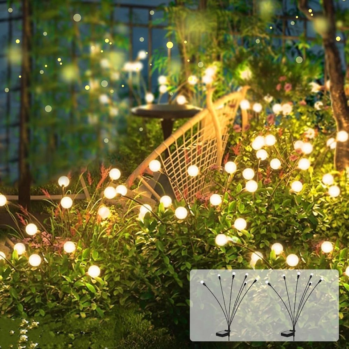 Solar Tuinverlichting - Sfeerverlichting - 6 pots x 2 - vuurvliegjes - Zonne Energie - Waterdicht - Prikspots