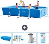 Intex Rechthoekig Frame Zwembad - 450 x 220 x 84 cm - Blauw - Inclusief Solarzeil - Onderhoudspakket - Zwembadfilterpomp - Filter