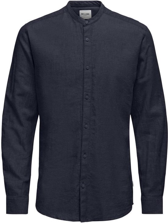 Only & Sons Overhemd Onscaiden Ls Solid Linen Mao Shirt 22019173 Night Sky Mannen Maat - M