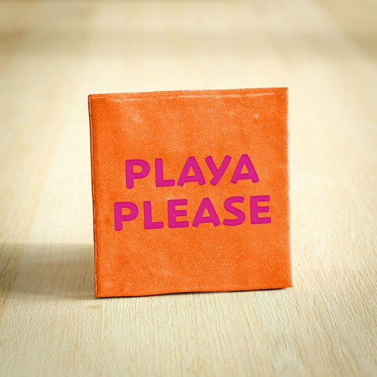 Tegeltje - Playa Please | Oranje & Roze | 10x10cm - Interieur - Wijsheid - Tegelwijsheid - Spreuktegel - Keramiek - BONT