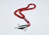 Natuurstenen Autohanger " Rood Agaat "- Met hanger "Kaart van Palestina en sleutel" - 8 mm diameter van de korrel- Mooie accessoire en decoratie voor de auto