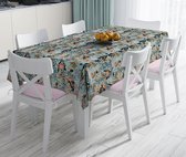 Tafelkleed 135x220 - Bedrukt Velvet textiel - Bloemen op lichtblauw - Fluweel - De Groen Home
