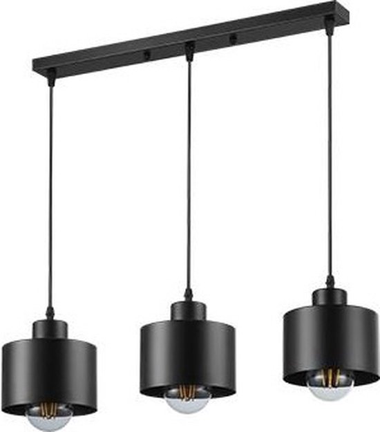 Hanglamp - Plafondlamp Industrieel 3-Lamps - E 27 Fitting - Zwart Kap Eetkamer