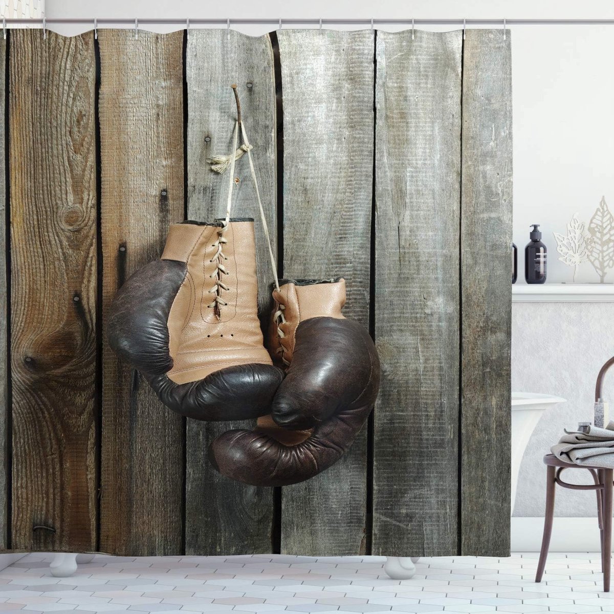 ABAKUHAUS Douchegordijn - 175cm x 200cm - Vintage Boxing Gloves - Wasbaar - Waterbestendig - anti schimmel Washable Shower Curtain