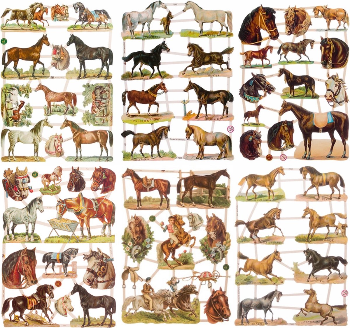 Poëzieplaatjes - 6 VELLEN - Paarden - Nostalgisch - Vintage look - Poëziealbum - hobby - creatief - bulletjournaal - vriendenboek - dagboek - decoupage - knutselen - scrapbook