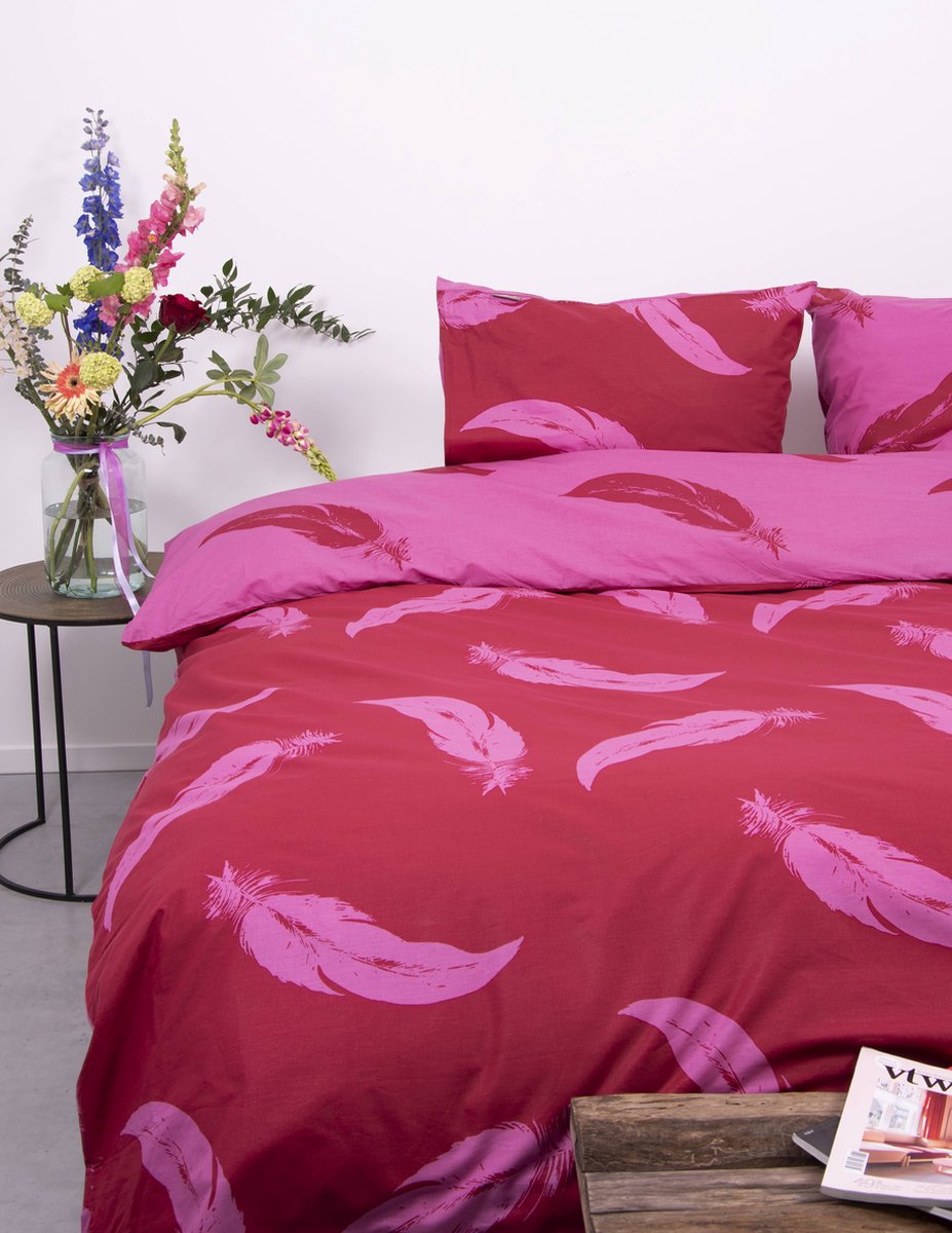 SENZATIONE 100% Katoen Percaline Dekbedovertrek 240x200/220-2x60x70 cm FEATHERS ROOD