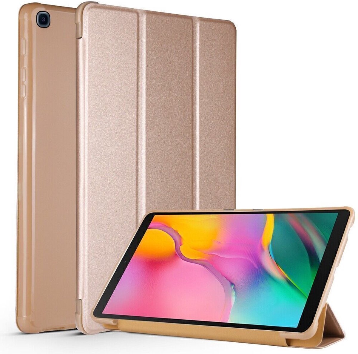 Tablethoes Geschikt voor: Samsung Galaxy Tab A7 - 10.4 inch Ultraslanke Hoesje Tri-Fold Cover Case - Goud