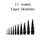 11 maten- Taper -stretcher -1.6 mm- 14 mm- Zwart- Acryl- Charme Bijoux