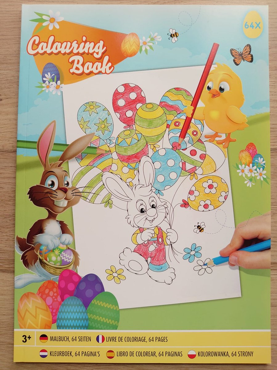 Kinder Kleurboek Pasen, A4-formaat met 64 kleurplaten met Paashaas, Paasei, kuiken en andere dieren (cadeau idee paasdagen voor kinderen / kleuters)