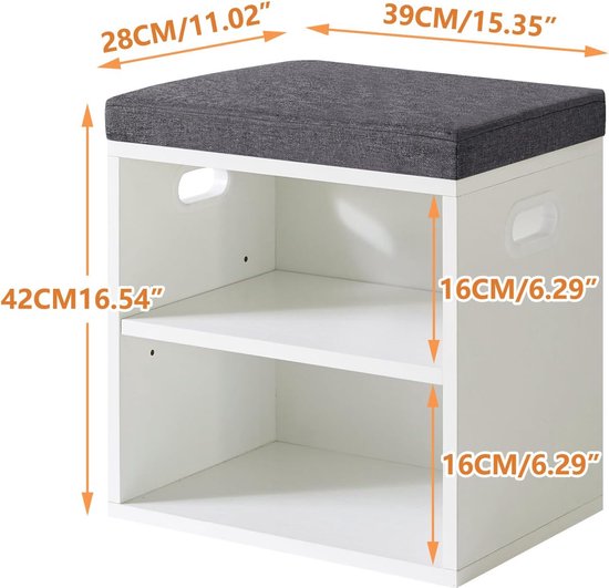 YMYNY Schoenenopbergbank met kussen, schoenenstandaard met 2 niveaus met gevoerde zitting, verstelbare schoenenorganizer kast 42H x 39L x 28Wcm, Rustiek bruin, HBD028H