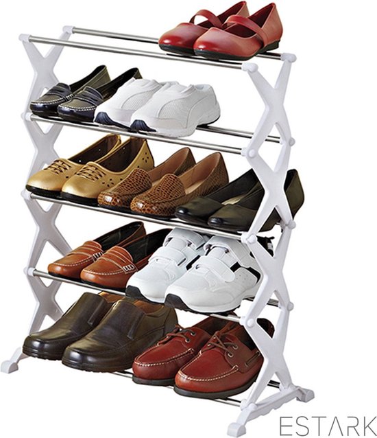 ESTARK® Schoenenrek - Praktische Schoenenkast - XXL - Wit Metaal - Schoenen Rek Kast Opbergkast - Shoe Rack - Voor 10 tot 15 paar Schoenen - Schoenenrek - 10 tot 15 Paar (WIT X)