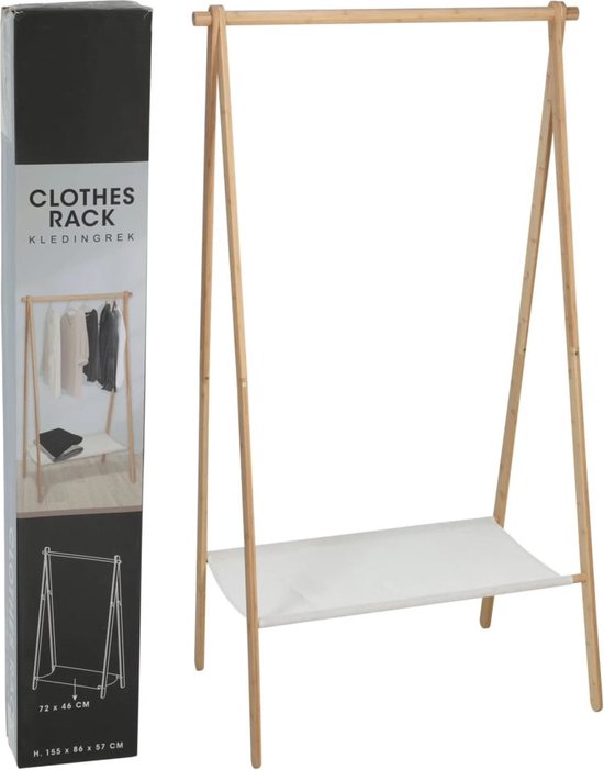 H&S Collection Kledingrek met plank - bamboe- lichtbruin/wit