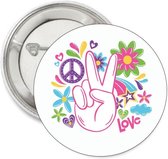 Vredes button Love Peace and Flowers - love - peace - vrede - button - liefde - symbool - festival
