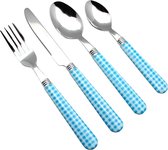 Ménagère 24 pièces en acier inoxydable avec manches colorés Vichy - 6 x fourchettes, 6 x couteaux de table, 6 x cuillères de table, 6 x cuillères à café (bleu x 24 pièces)