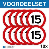 Voordeelset van 10 Stuks – Stickers 15 km – Maximaal 15 km/u - Formaat ø 10 cm