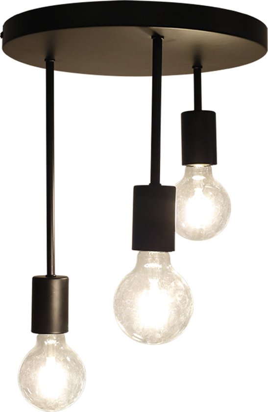 Olucia Swen - Hanglamp - 3L - Aluminium - Zwart - Rond - 30 cm