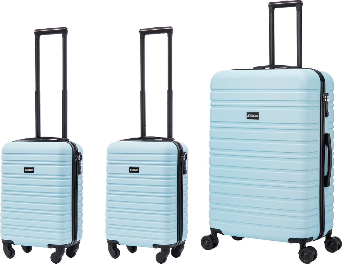 BlockTravel - kofferset - 3 delig - ABS - ruimbagage en handbagage - 29 29 en 95 liter - inbouw TSA slot - licht blauw