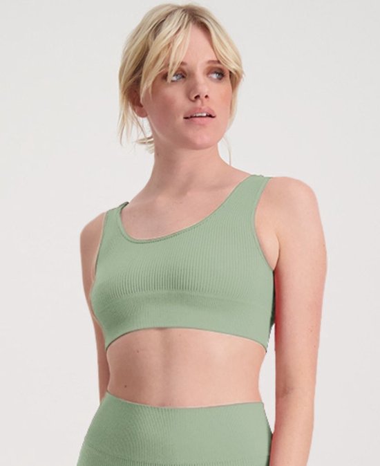 Sport BH dames - Bralette - Sportbeha - Luxe Ribstof - Naadloos - Made in Italy - Groen - S/M - SO TIGHT