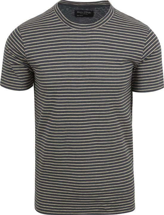 Marc O'Polo - T-Shirt Linnen Streep Blauw - Heren - Maat L - Regular-fit