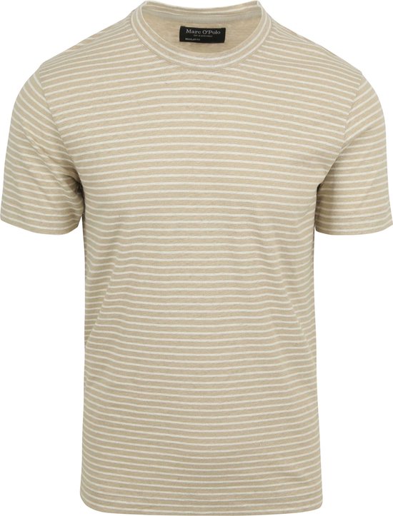 Marc O'Polo - T-Shirt Linnen Streep Ecru - Heren - Maat XL - Regular-fit