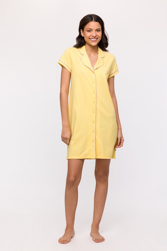 Robe de nuit Woody entièrement boutonnée pour femme - jaune clair - 241-10-NIS- S/607 - taille L