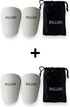 Ballers - Mini Scheenbeschermers 2 stuks - Mini Scheenbeschermers Voetbal - 8cmx4cm - Scheenbeschermers - Met opbergzakje - Mini Shinpads - Scheenbeschermers - Wit - Stuntprijs!