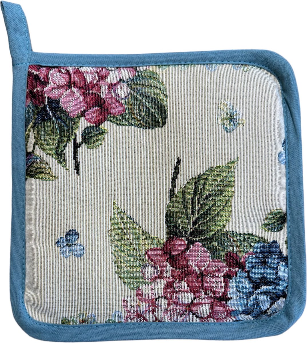Pannenlap - Gobelinstof - Ciano - Hortensia - Blauwe en roze bloemen