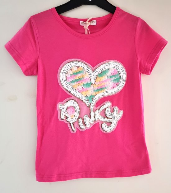 Meisjes T-shirt Pinky lovertjes Roze Maat 110/116