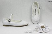Ballerines-chaussure de mariée fille blanche-chaussure princesse-chaussure blanc brillant-demoiselles d'honneur chaussure-chaussure plate-habiller chaussure-chaussure de danse-chaussure à boucle (taille 29)