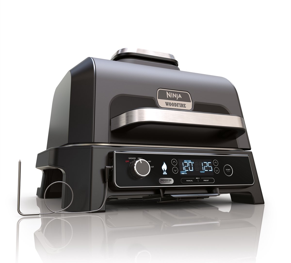 Ninja Woodfire Pro XL - 4-in-1 Elektrische Smart BBQ Grill en Smoker - Inclusief Digitale Braadthermometer - OG850EU op Prijzenvolger.com