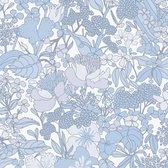 Bloemen behang Profhome 377566-GU vliesbehang glad met bloemen patroon mat grijs blauw wit 5,33 m2