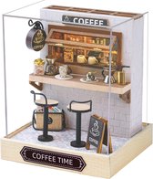 3D Coffee Time Puzzel met led-verlichting en stofkap voor Volwassenen, Houten Modelbouwset, Cadeau voor Verjaardag Kerstmis