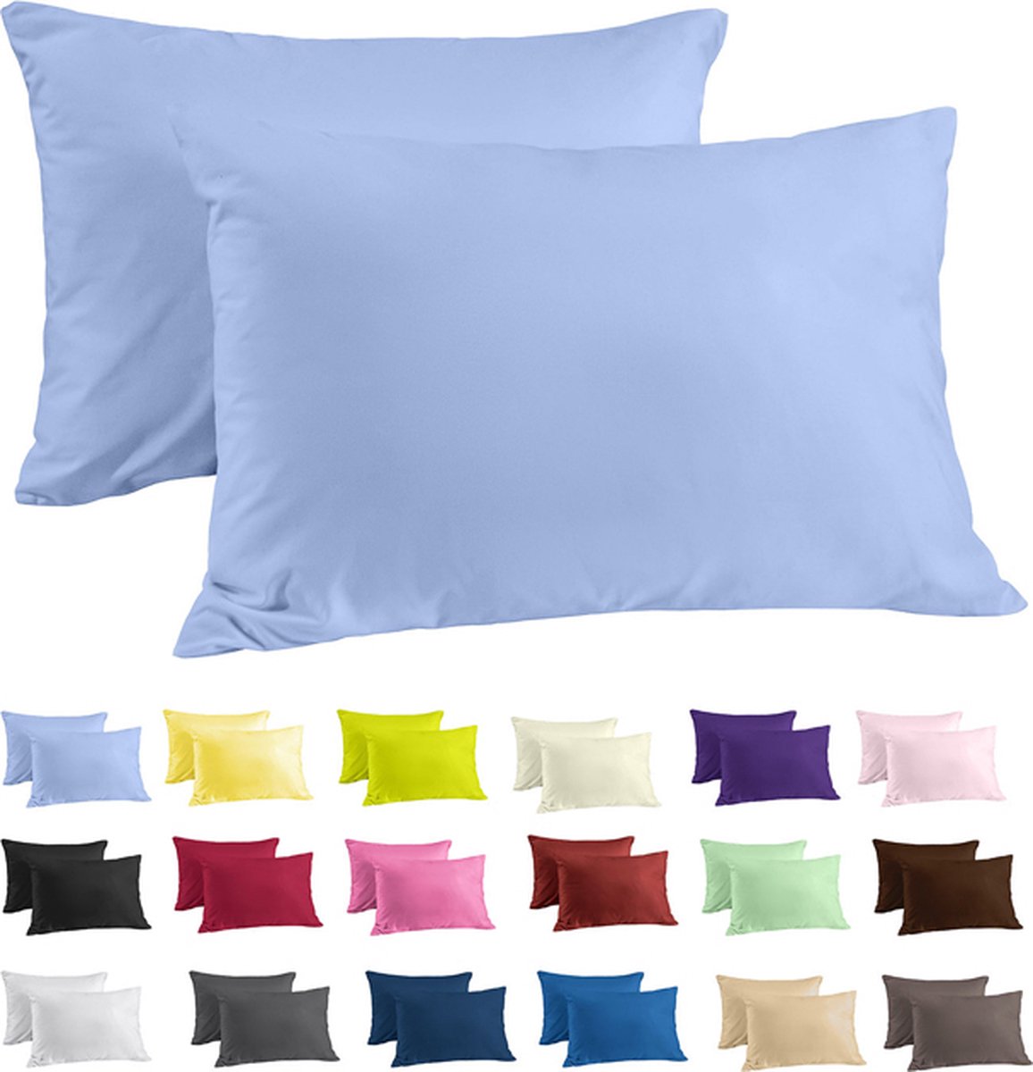 Zavelo Katoen Kussenslopen Basics Blauw (set van 2)-60 x 70 cm (standaard)