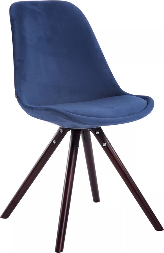In And OutdoorMatch Bezoekersstoel Jamie - Eetkamerstoel - Blauw velours - Bruine poten - Set van 1 - Zithoogte 48 cm - Deluxe