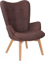 In And OutdoorMatch Luxe loungestoel Ethel - Eetkamerstoel - Bruine stof - Houten poten - Set van 1 - Zithoogte 49 cm - Deluxe