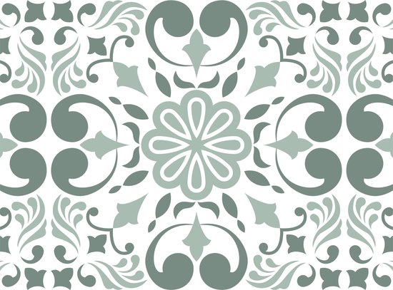15 tegelstickers Portugees motief 15x20cm vintage groen - backsplash - peel and stick - plakfolie - tegelstickers Portugal - badkamermuur, keukenmuur, toiletmuur - zelfklevend - rechthoekig - langwerpig
