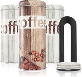 3x koffiepadbox en 1x padlifter - metalen blikje voor koffiepads - opbergdoosje met deksel voor koffie, thee, koekjes - decoratief blikje in modern vintage design (4-delige set - vintage)