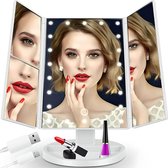 Retoo Cosmetica-spiegel, met leds, 2 x, 3 x vergrotende make-upspiegel met aanraakschakelaar, led-make-upspiegel, 180 graden draaibaar, helderheid, spiegel met natuurlijk ledlicht, cosmetische