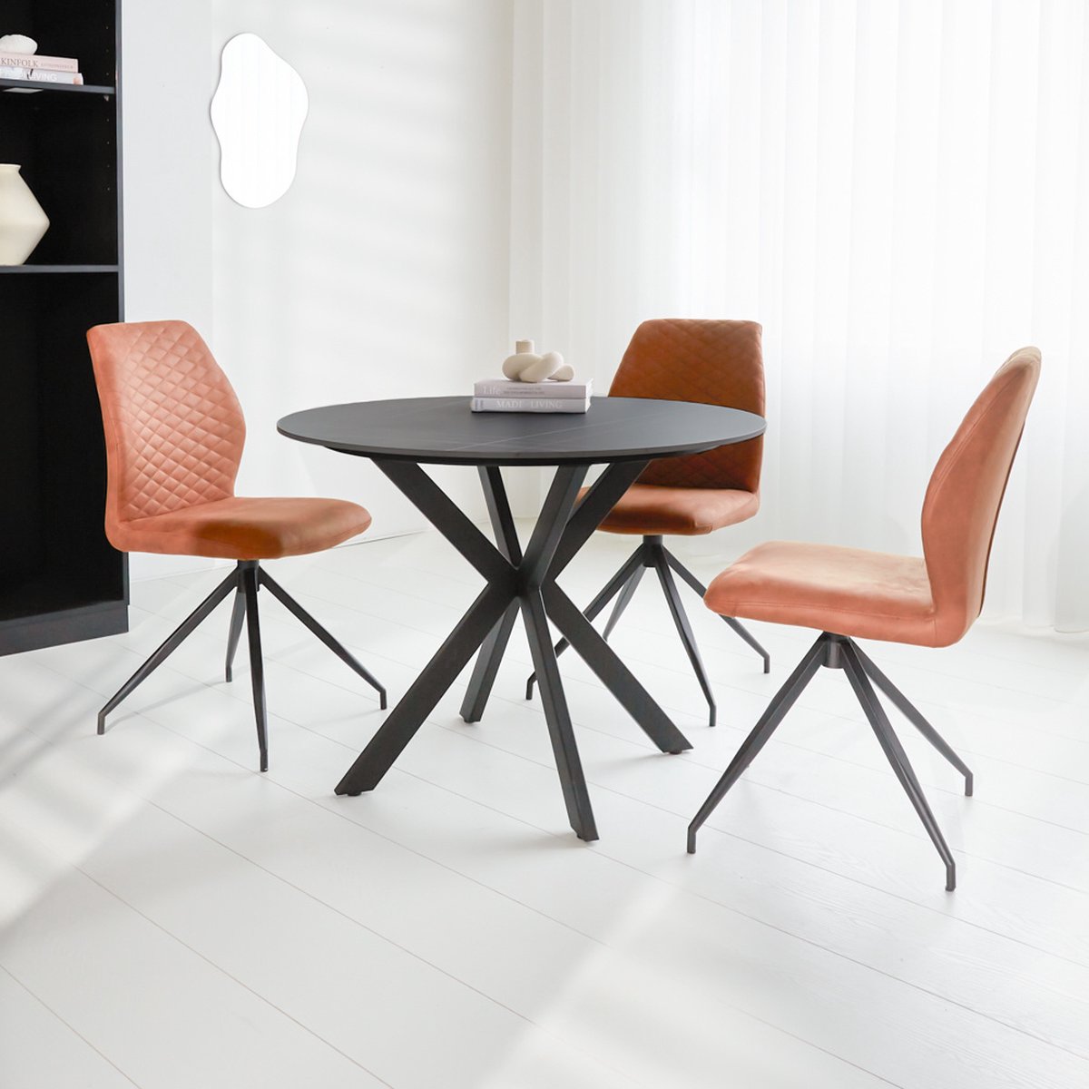 Dimehouse Eettafel Yuna marmerlook zwart 110 x 110 x 76 cm - Marmer - Modern - Rond