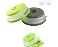 Magnetronafdekking, Lre Co. Magnetronafdekking 2-delige magnetronafdekking Magnetrondeksel Magnetronkap met 2 zelfklevende haken Fruitfiltermand 26 cm (groen, grijs)