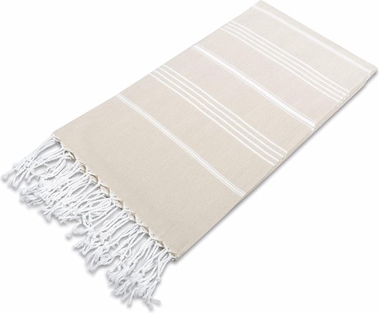 Set van 2 Premium fouta hammam handdoek met handgeknoopte franjes - 100% katoen XXL hamamdoek 100x200 cm - OEKO-TEX 100 pestemal strandlaken - saunahanddoek & strandlaken (Beige)