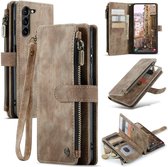 CaseMe - Coque adaptée pour Samsung Galaxy S24 Ultra - Vintage Wallet Book Case Zipper - Avec Fermeture Magnétique - Marron