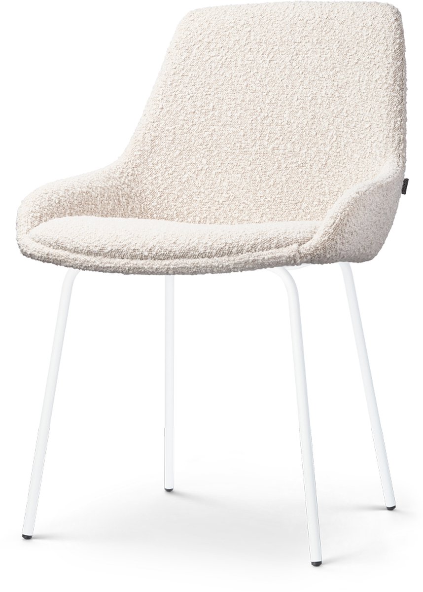 Nolon Nora-Isa Eetkamerstoel Bouclé Beige - Stof - Wit Onderstel - Design - Scandinavisch